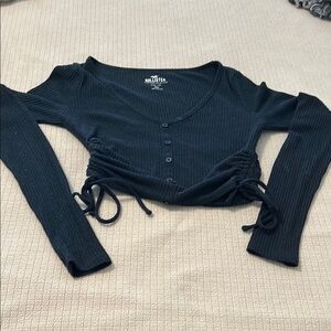 Hollister Black Ruched Crop Blouse